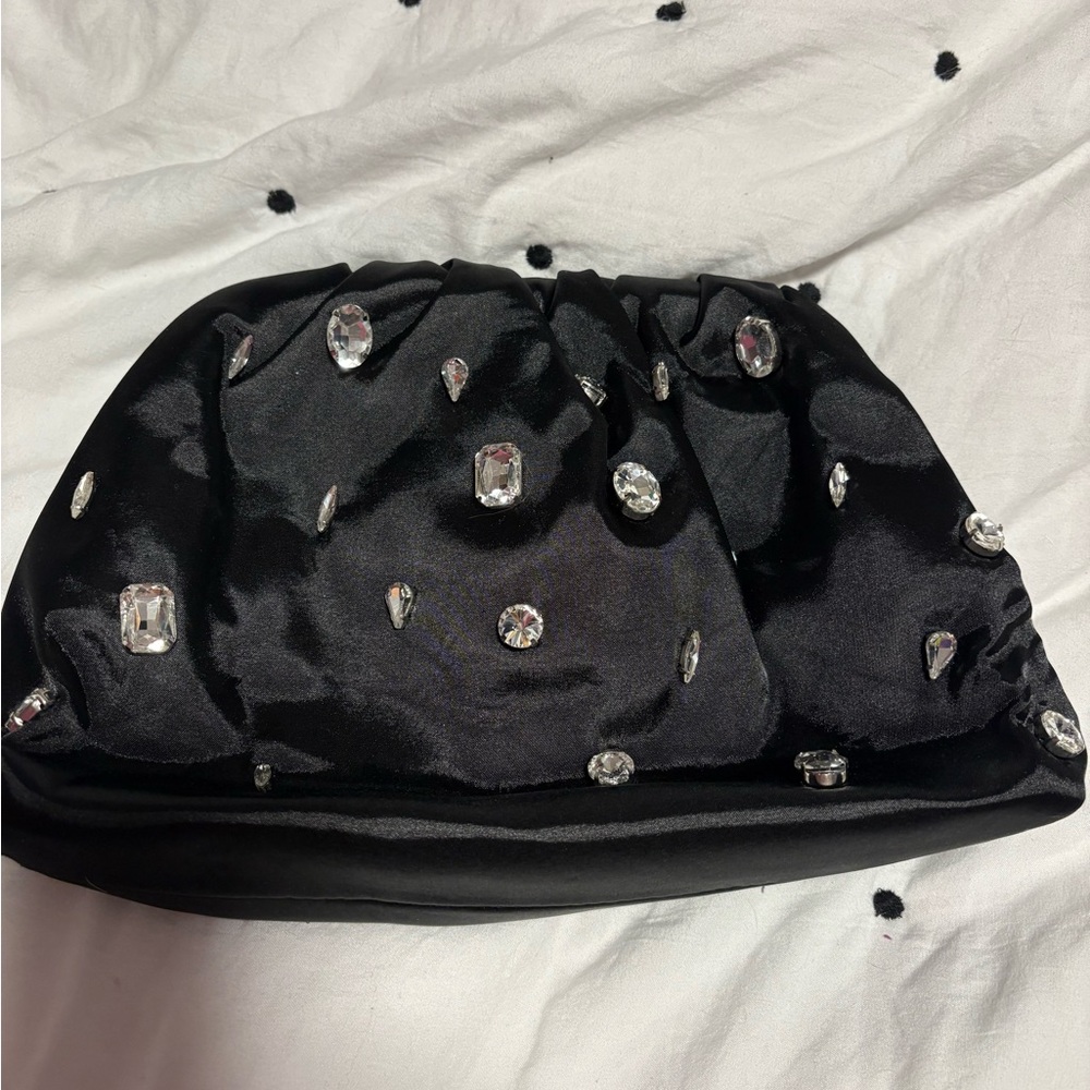 Maeve Black Satin Hair Accessory with Crystal Embellishments